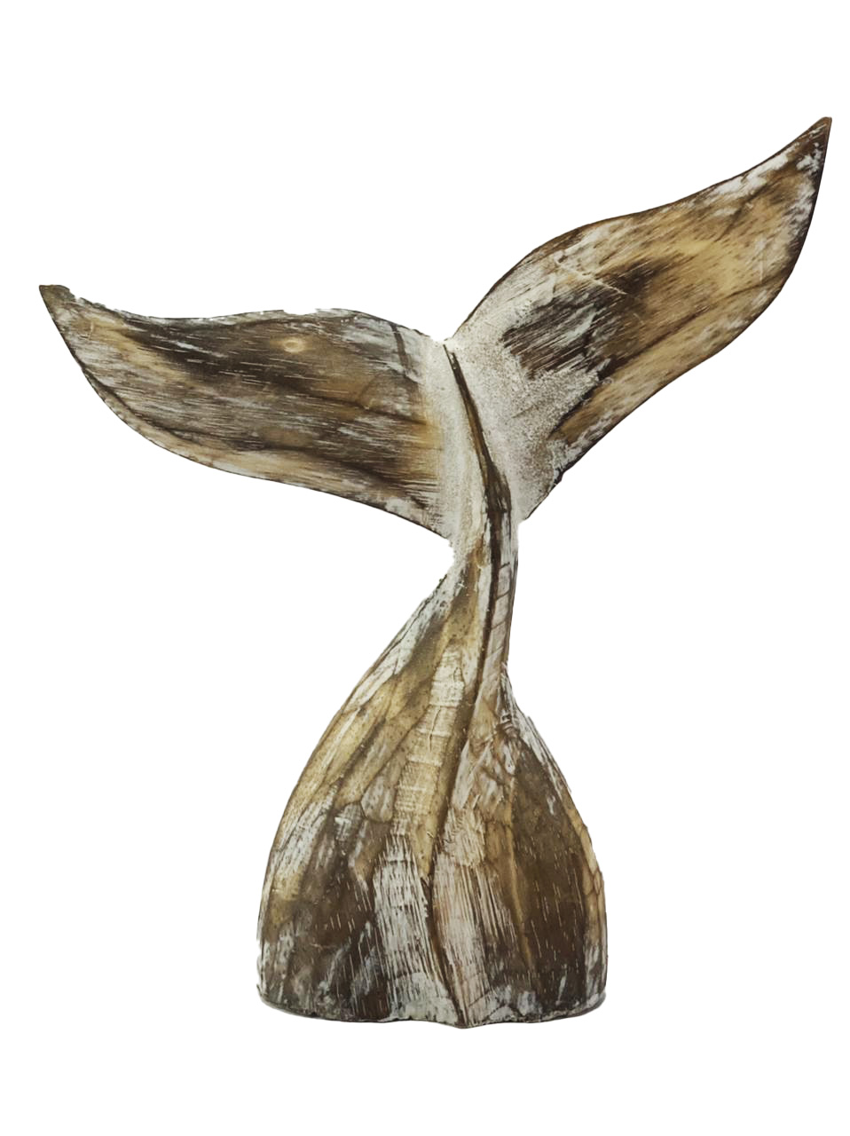 Escultura Cauda de Baleia em Madeira Albésia (de Reflorestamento) em Pátina Natural ( 25cm )