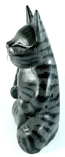 Escultura Gato Ioga em Madeira Suar (Preto) (20cm)