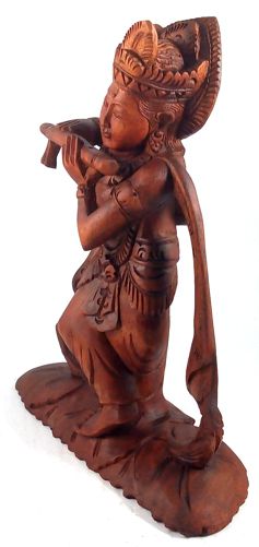 Escultura Krishna em Madeira Suar ( 17x22x7 cm )