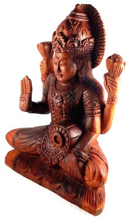 Escultura Lakshmi em Madeira Suar ( 24x33x10 cm )