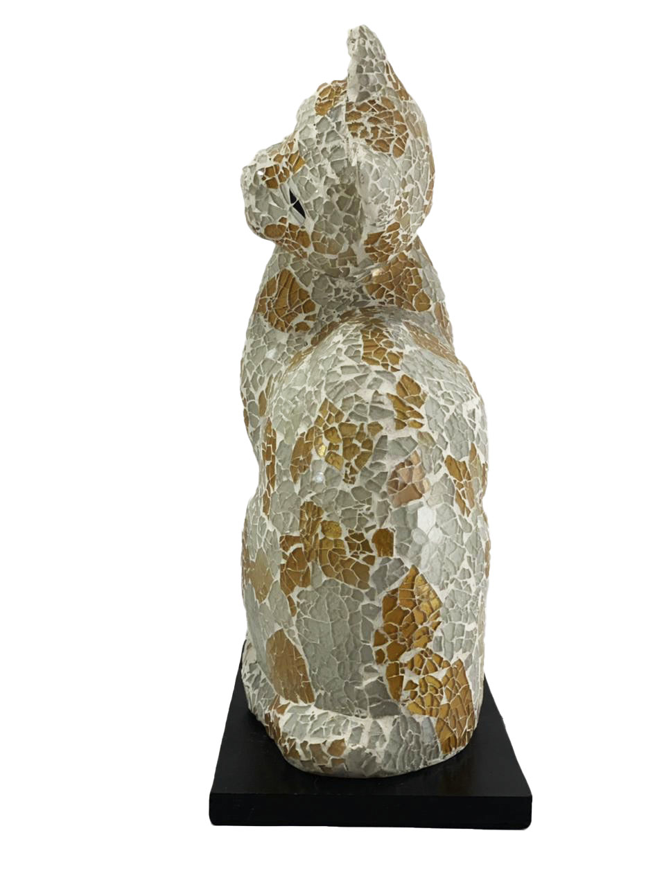 Luminária Gato em Resina e Mosaico Branco e Dourado ( 35cm )