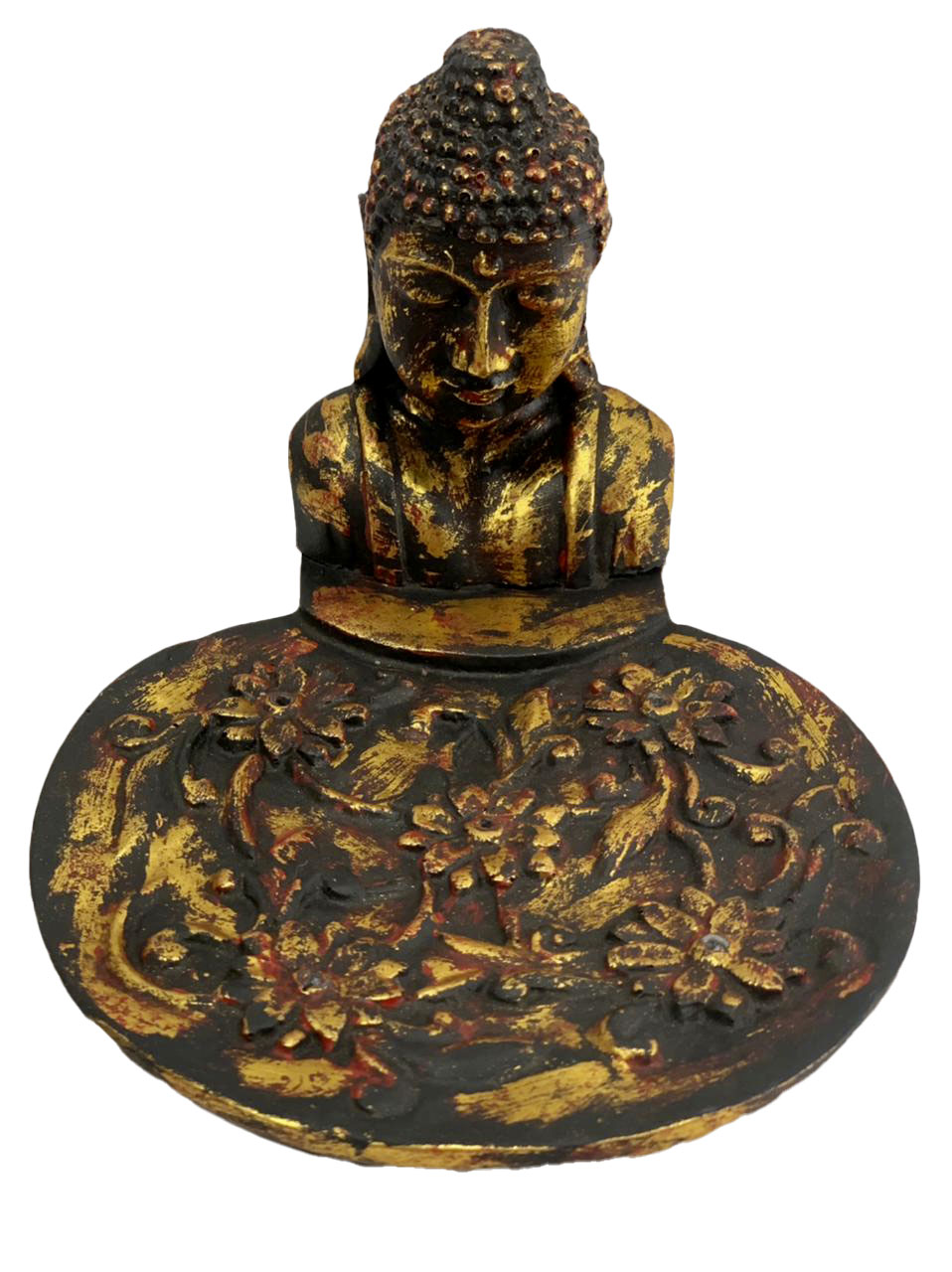 Porta Incensos Buda Sidartha em Resina Cor Dourado Envelhecido - Busto