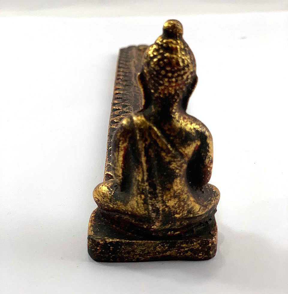 Porta Incensos Buda Sidartha Meditando em Resina com pintura em Dourado ( 8x30cm )