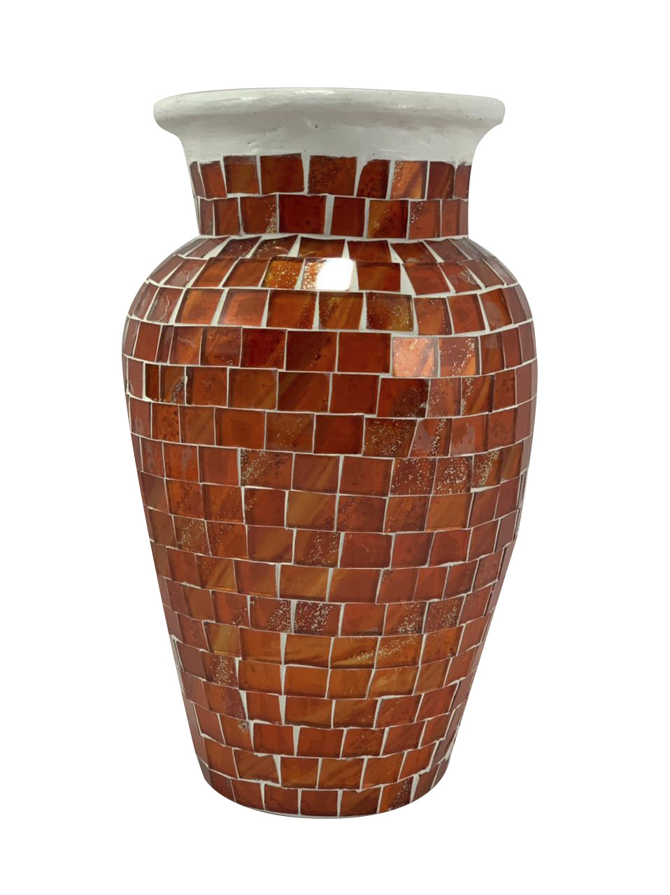 Vaso em Cerâmica com Mosaico de Vidro cor Laranja ( 20cm )