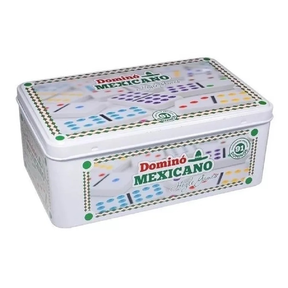 Jogo de Domino Mexicano 91 Peças Trem Eixo e Lata Decorada