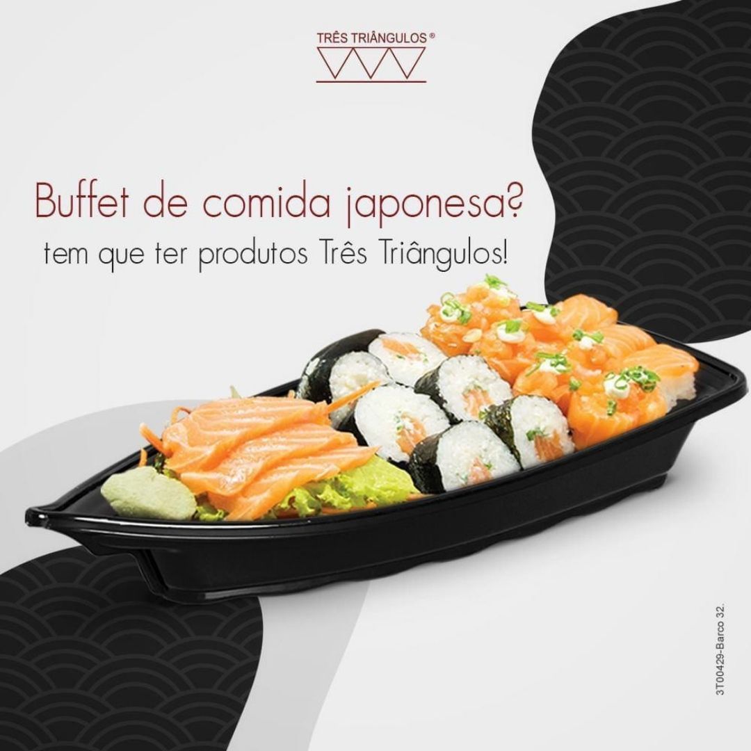 Kit 02 Barca Barco para Açaí Sushi Sashimi Bandeja 32 Preto