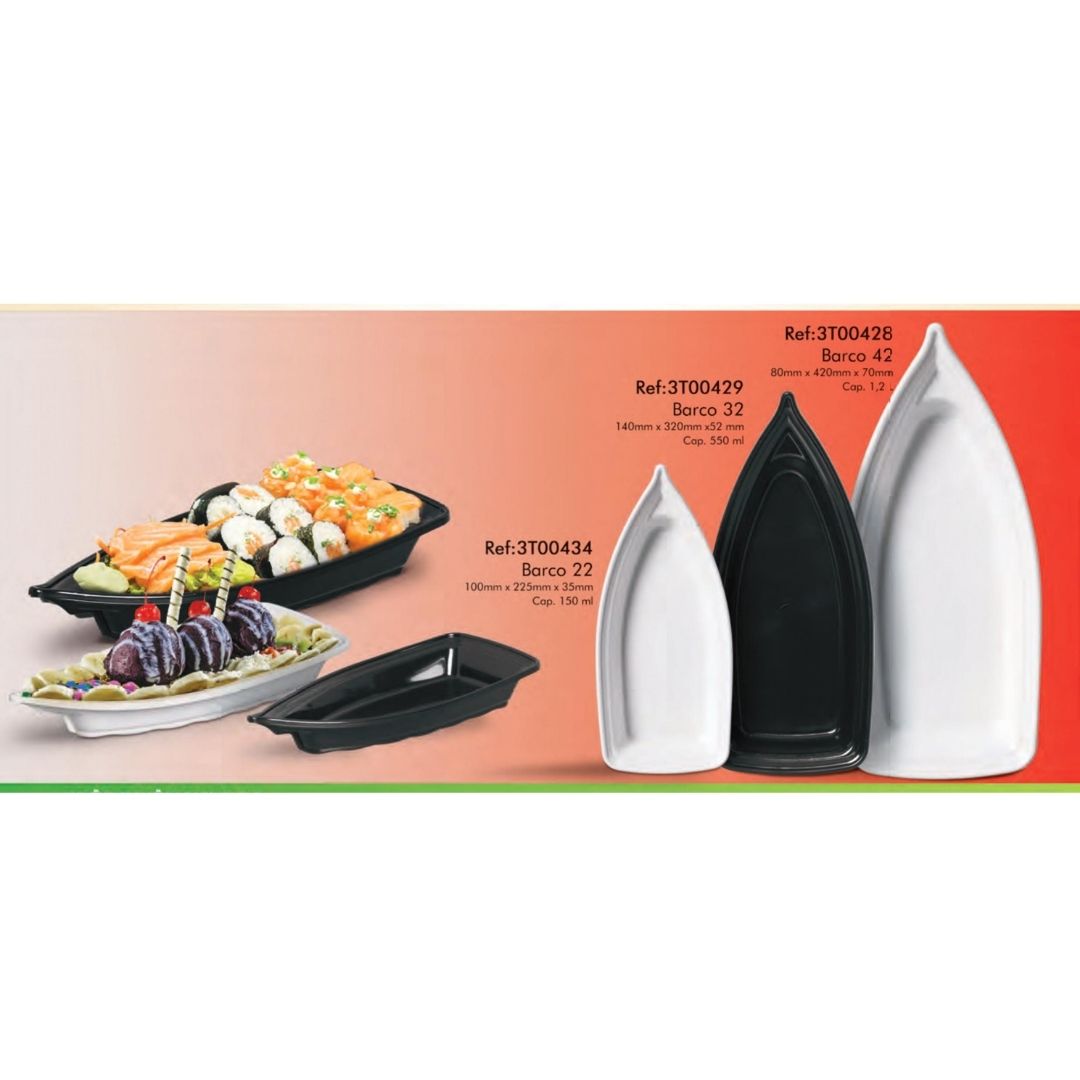 Kit 02 Barca Barco para Açaí Sushi Sashimi Bandeja 32 Preto