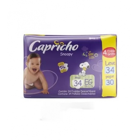 FRALDA INFANTIL CAPRICHO SNOOPY - TAM EG - PACOTE MEGA - LEVE 34 PAGUE 30 - CAPRICHO