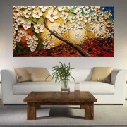 Quadro Pintura Tela Arvores e Flores Modernas Em Altos Relevos Cod 2096