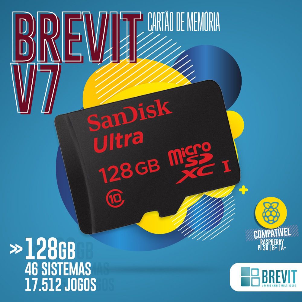 Cartão Recalbox Brevit V7 128GB P/Rasp B e B+ 