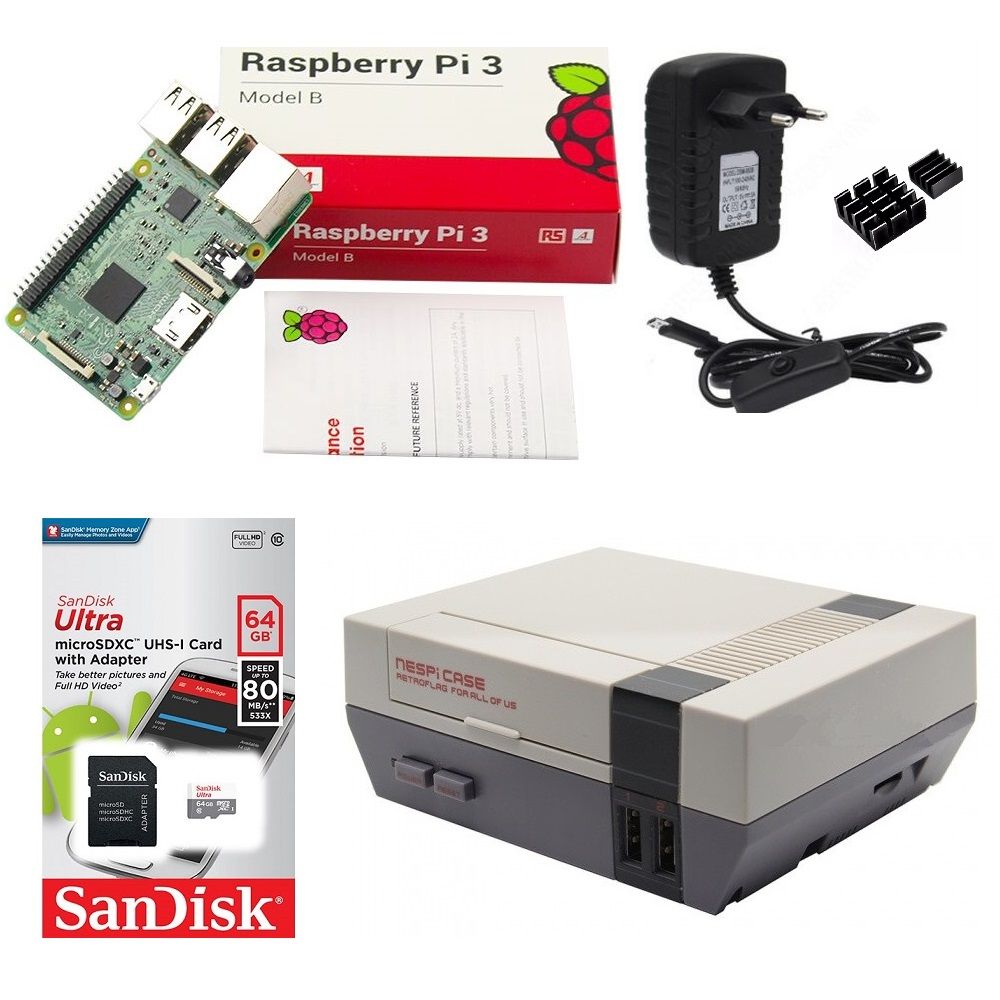 Kit Básico Raspberry Pi 3 - 64gb  Case Retroflag Nespi