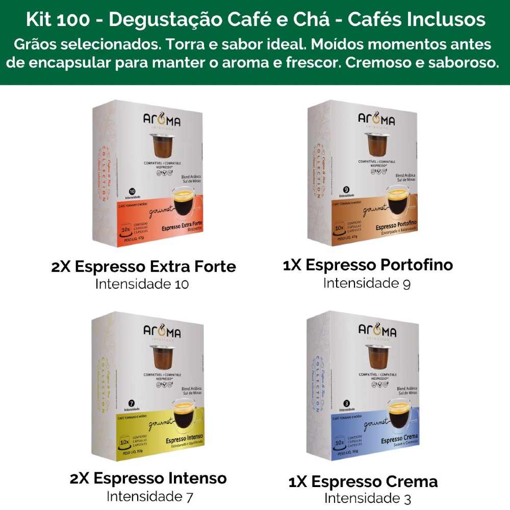 100 Cápsulas para Nespresso®, Aroma, Café e Chá