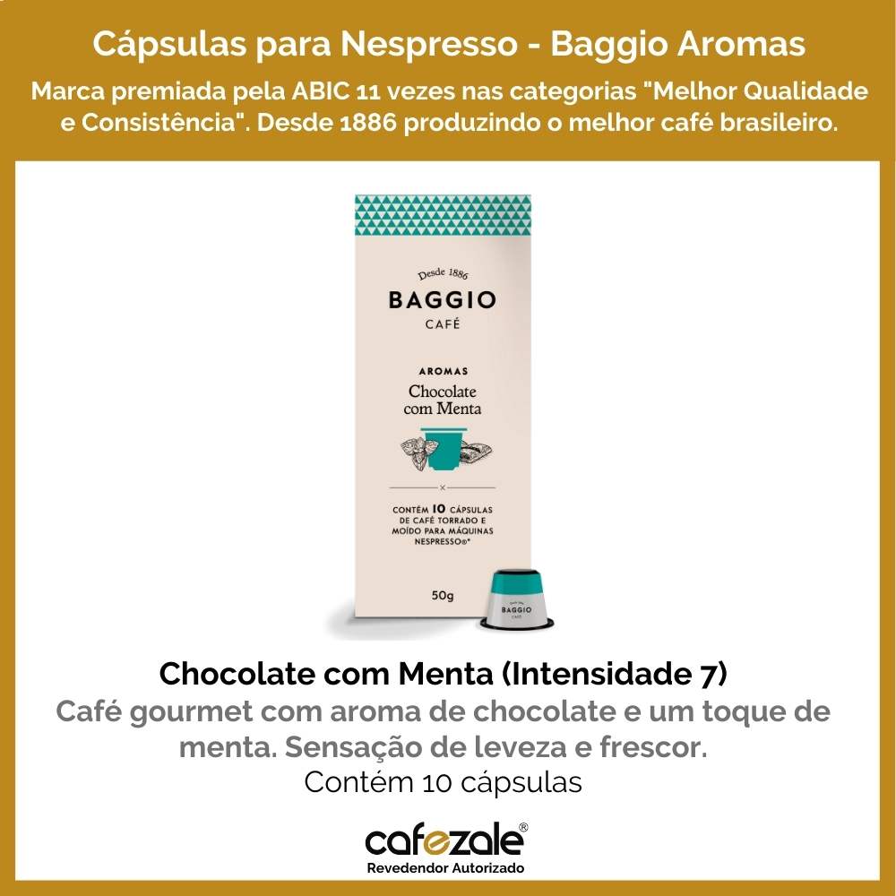 10 Cápsulas para Nespresso®, Baggio, Café Chocolate c/ Menta