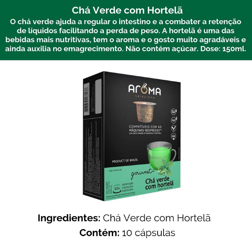 10 Cápsulas para Nespresso®, Aroma, Chá Verde com Hortelã