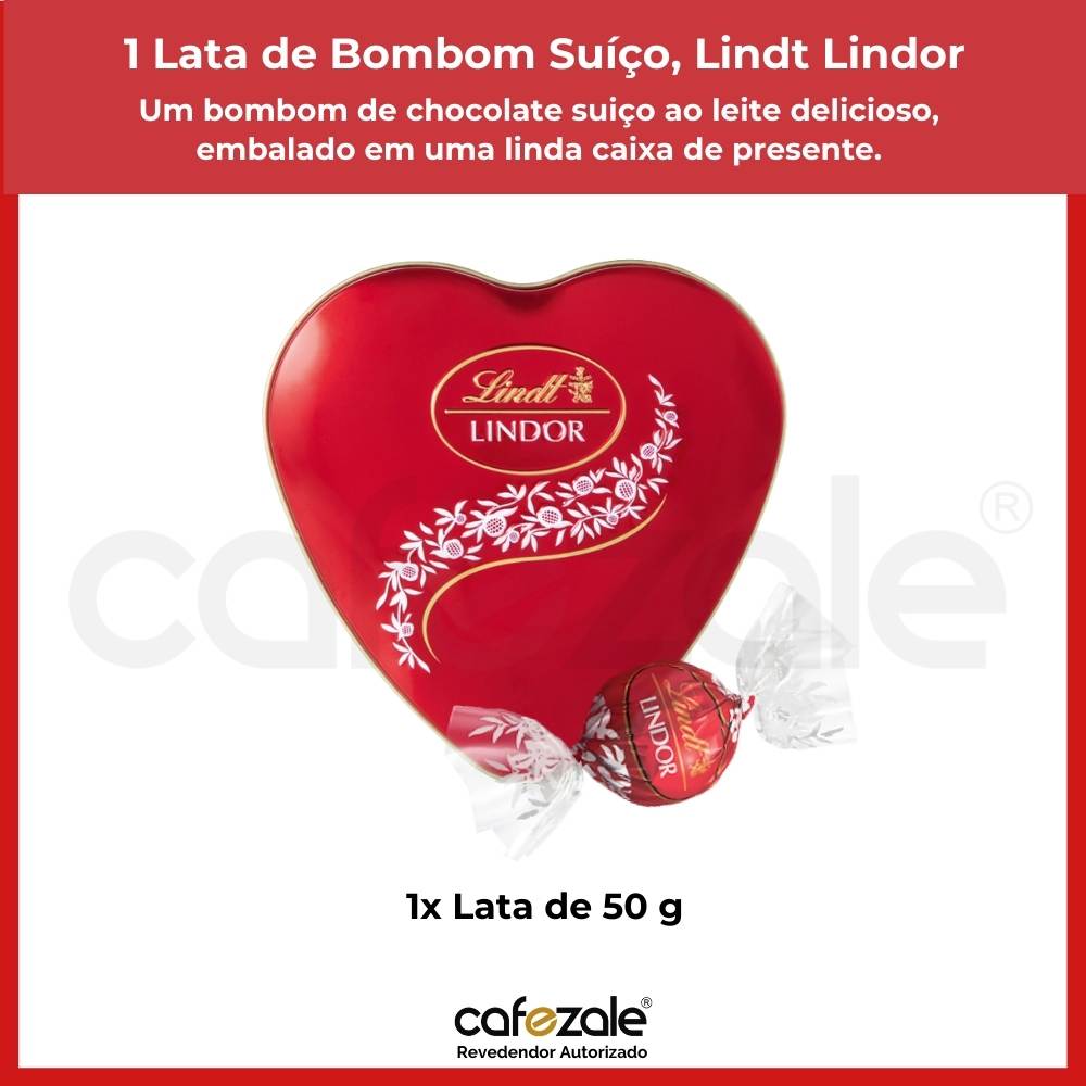 Bombom de Chocolate Suiço Lindt Lindor, 1 Lata Coração 50g