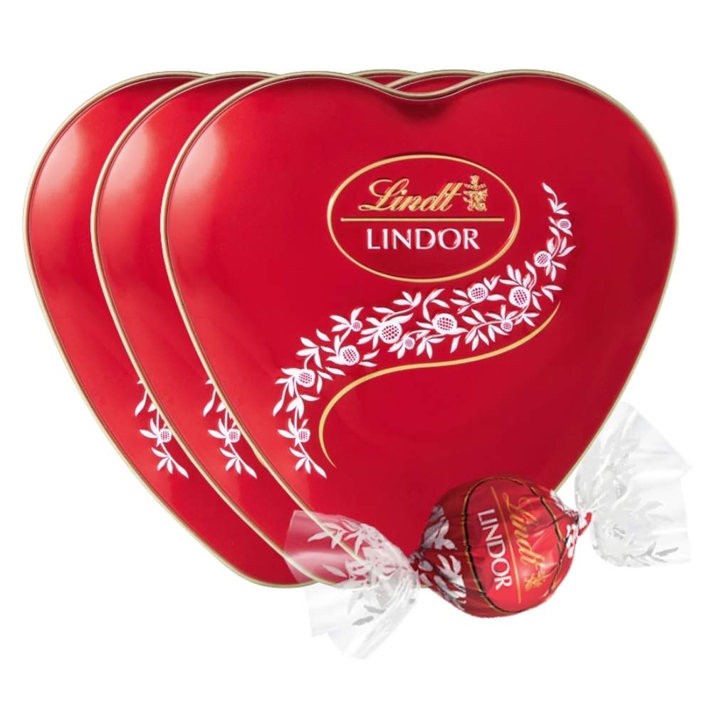 Bombom de Chocolate Suiço Lindt Lindor, 3 Latas Coração 50g