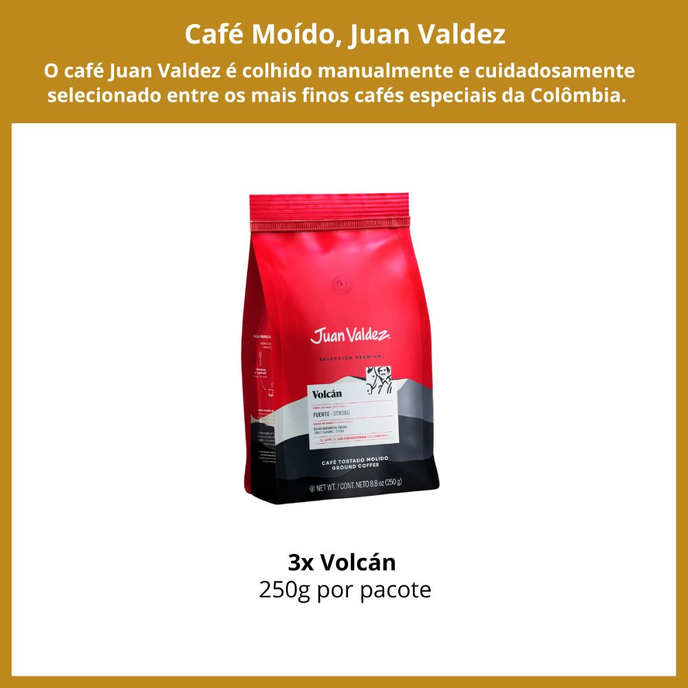 Café Moído Colombiano Juan Valdez Volcan 3 Pacotes de 250g