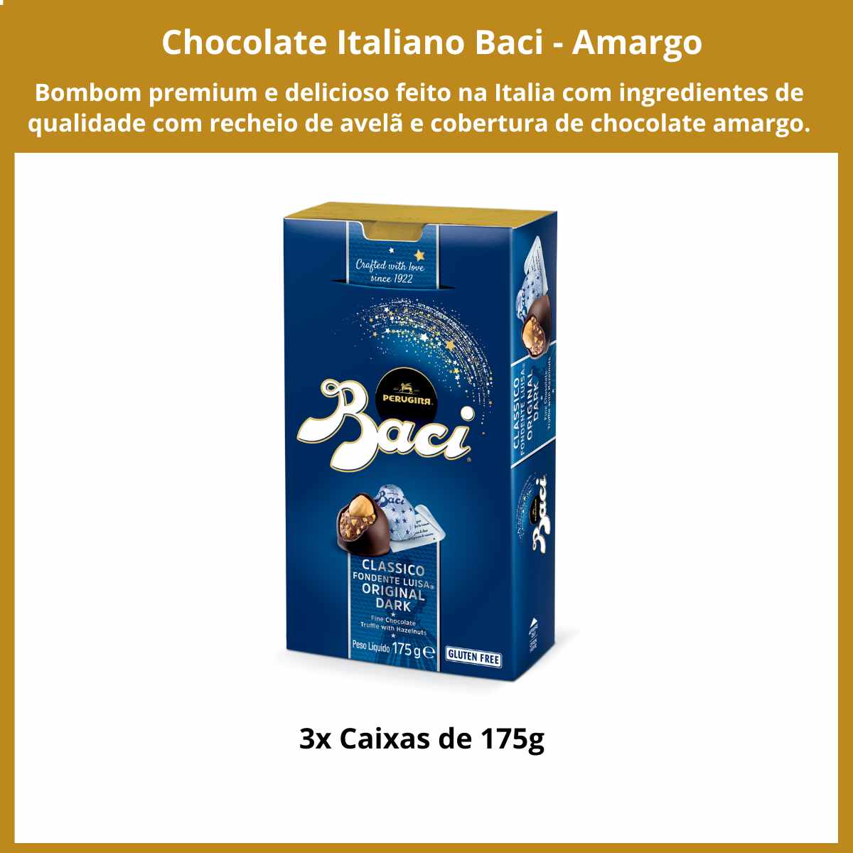Chocolate Italiano Baci Perugina Bombom Amargo 3 Caixas 175g