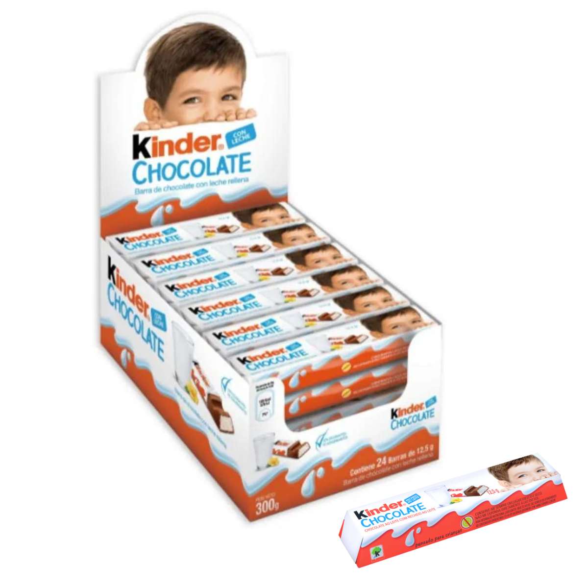 Chocolate Kinder, 1 Caixa com 24 Barrinhas