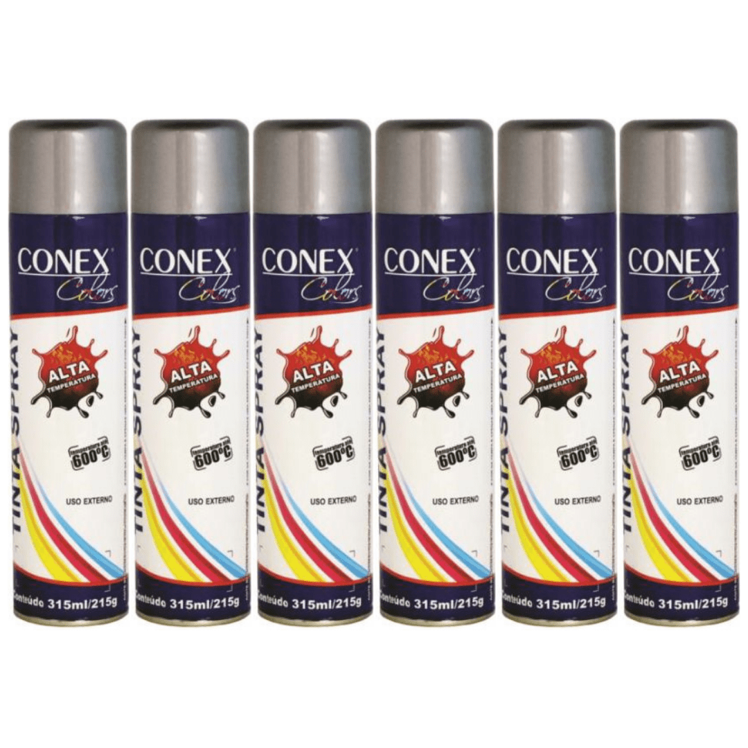 Tinta Spray Alumínio Alta Temperatura 315ml Conex Colors - 6 Unidades