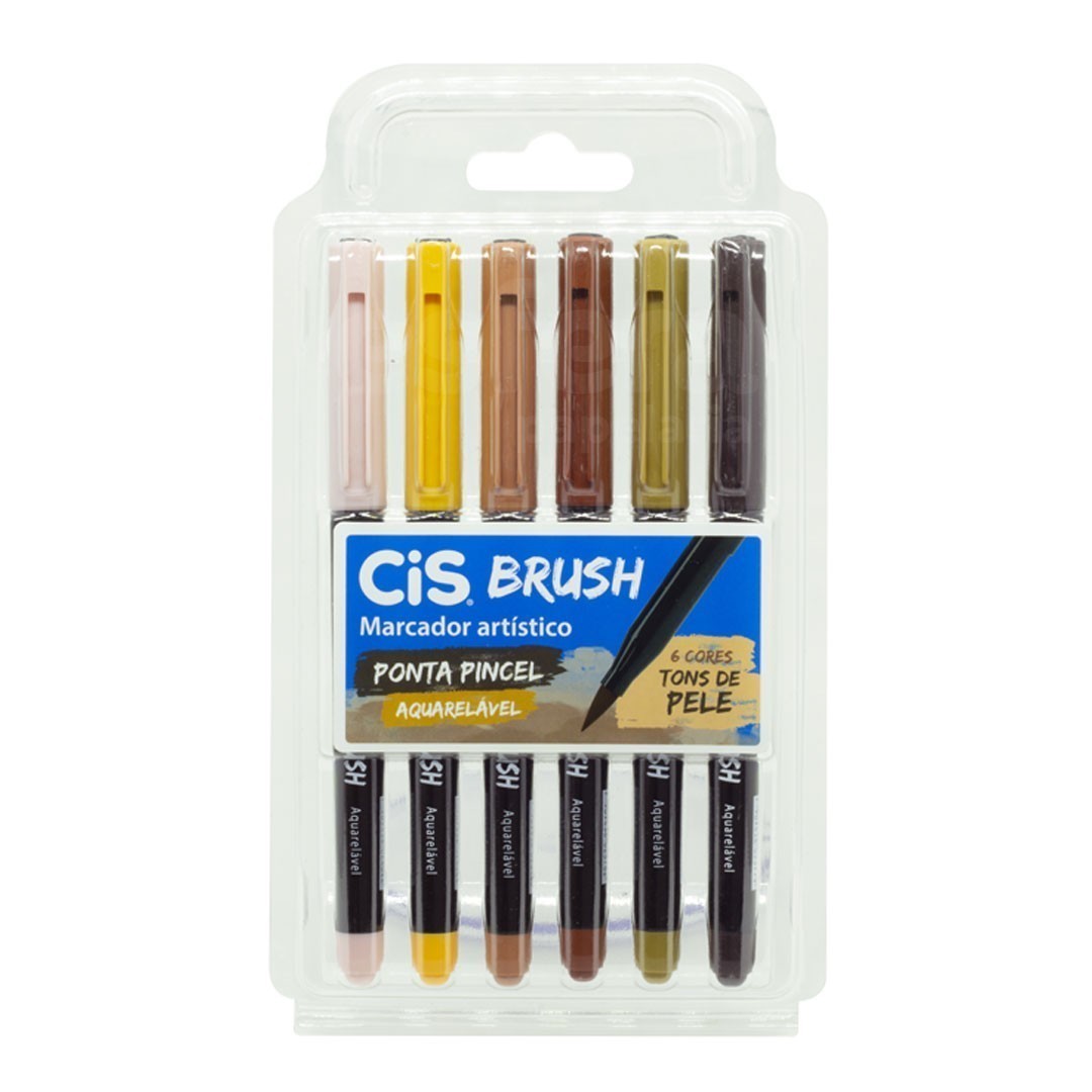 Marcador Brush Estojo Com 6 Cores CIS