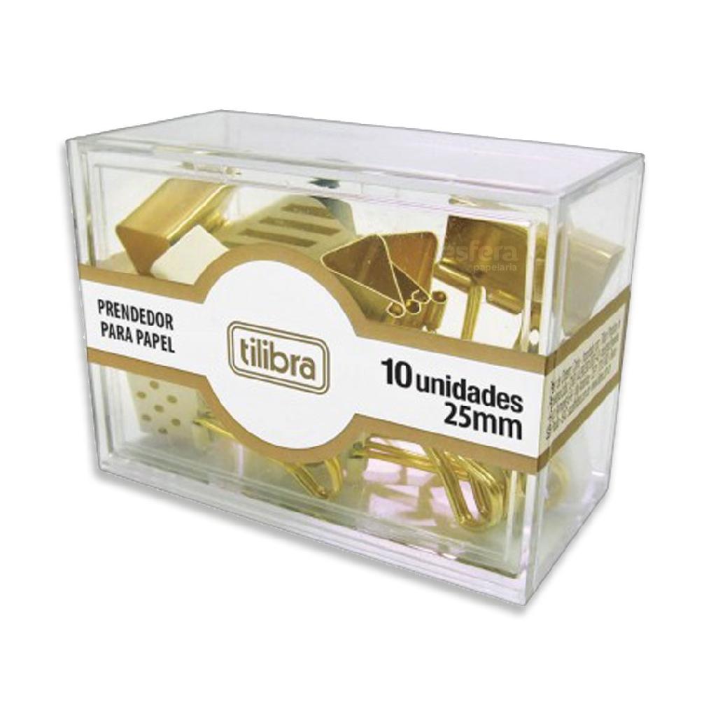 Prendedor de Papel 25mm Dourado Com 10 Unidades TILIBRA