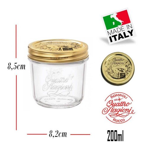 12 Potes herméticos de vidro Quattro Stagioni  Bormioli Rocco para papinhas, geleias, compotas, doces e conservas