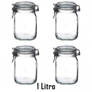 4 Potes com tampa hermético 1 Litro ( 1000ml ) Fido Rocco Bormioli de vidro transparente