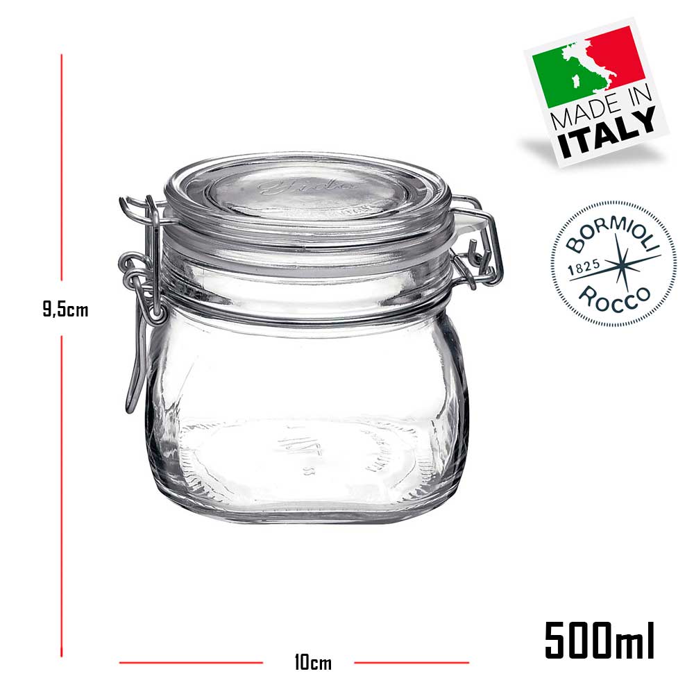 2 Potes hermético de vidro com tampa Fido Rocco Bormioli - 1 500ml + 1 1500ml (1,5 Litro)
