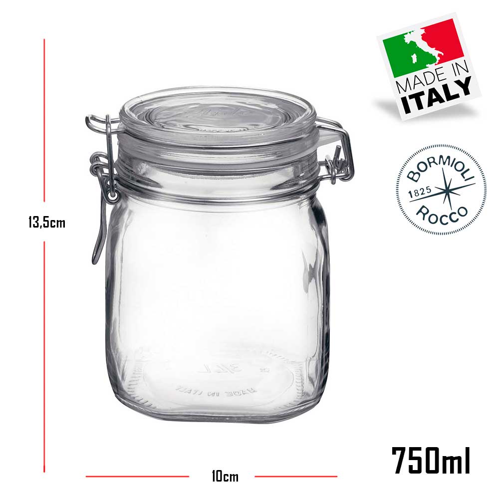 3 Potes de vidro hermético Fido Rocco Bormioli - 1 500ml + 1 750ml + 1 1000ml (1 Litro) armazenamento de mantimentos