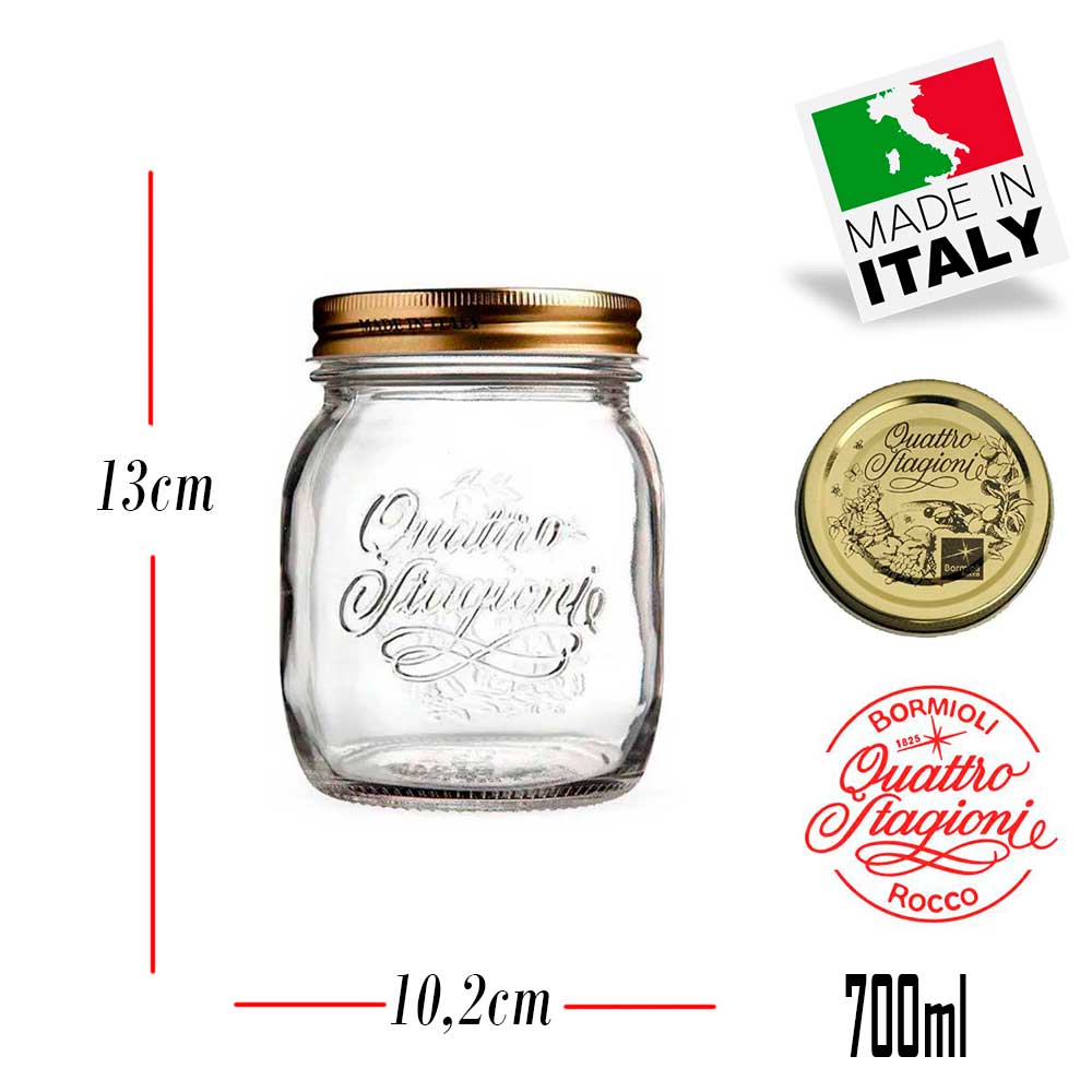 3 Potes de vidro herméticos Quattro Stagioni Bormioli Rocco para compotas, conservas e conservação de alimentos