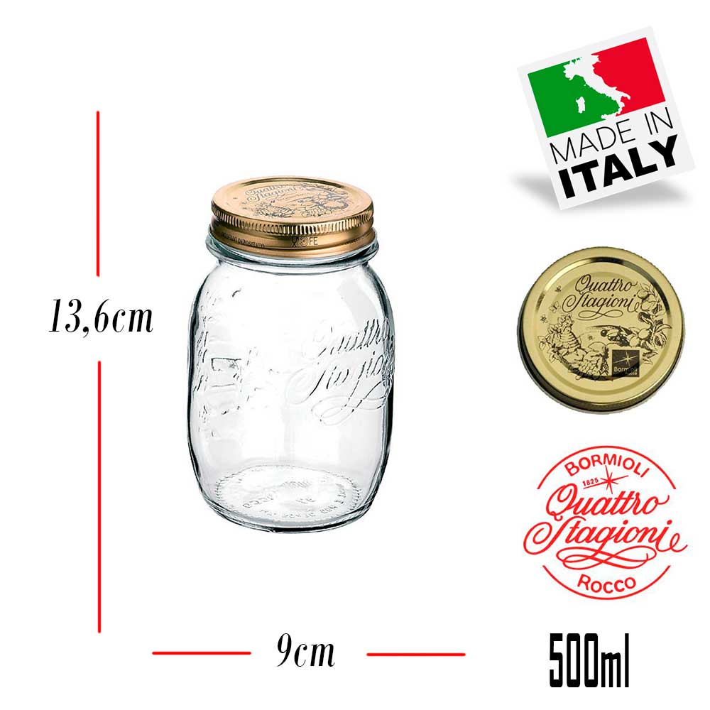 3 Potes Quattro Stagioni 500ml de vidro com fechamento hermético Bormioli Rocco para conservação de alimentos