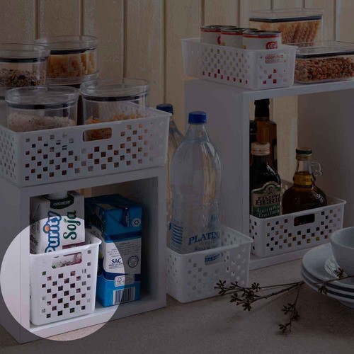 4 Cestos Organizadores Quadratta branco para gavetas, armários, cozinha, lavandeira, banheiro e quarto