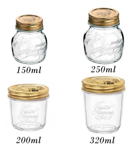 4 Potes herméticos de vidro Quattro Stagioni  Bormioli Rocco para papinhas, geleias, compotas, doces e conservas