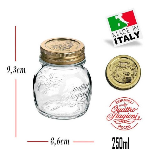 4 Potes herméticos de vidro Quattro Stagioni  Bormioli Rocco para papinhas, geleias, compotas, doces e conservas