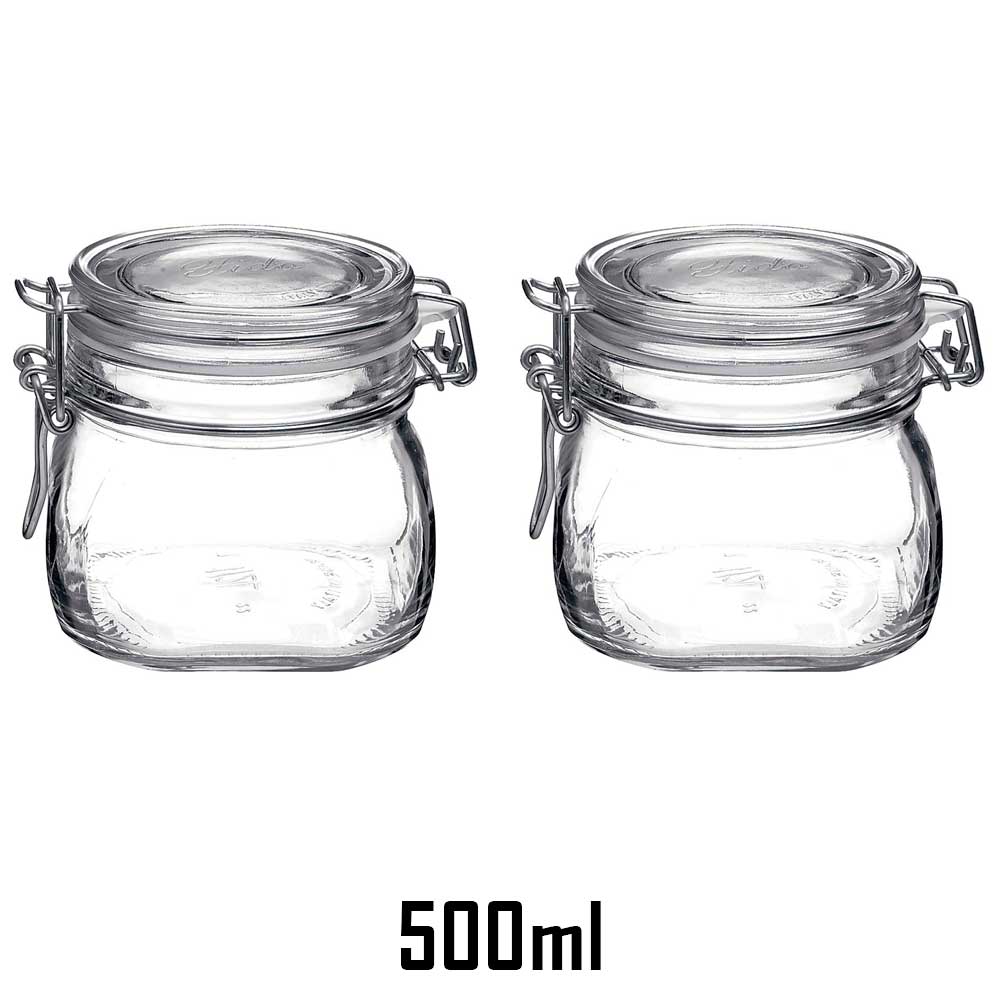 Jogo de 2 Potes herméticos pequenos de 500ml Fido Rocco Bormioli transparente com tampa para armazenamento de alimentos