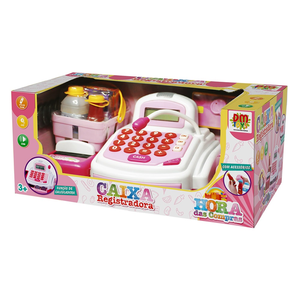 Caixa Registradora Hora das Compras Rosa com Luz e Som Grande - DM Toys