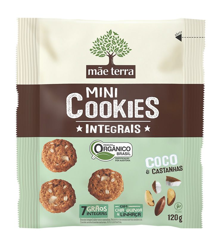 Mini Cookies Integrais Orgânicos Coco e Castanhas 120g - Mãe Terra