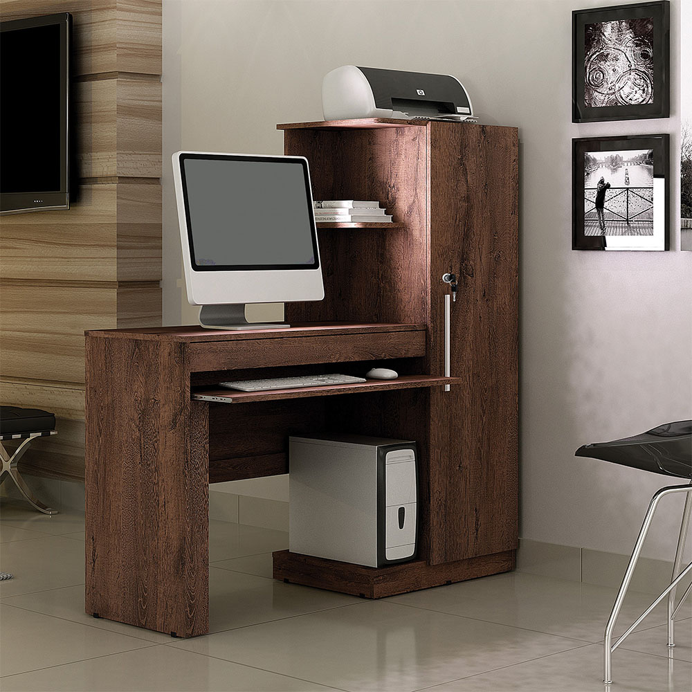 Mesa para Computador com Armário 1 Porta 1 Gaveta Office Castanho - Valdemóveis