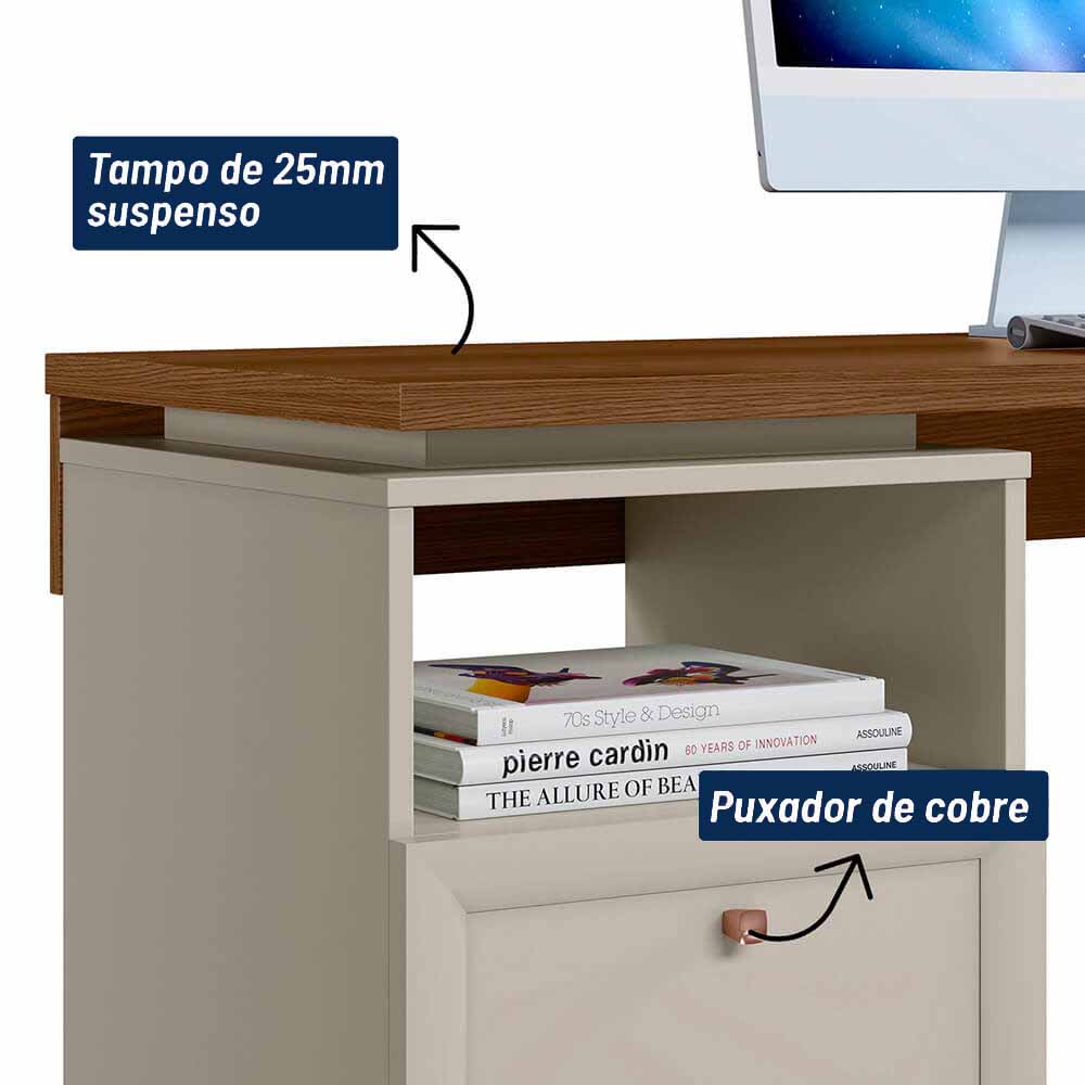 Mesa para Computador Design 1.2 com 2 Gavetas Linea Brasil - Freijo/Off White - Foto 2
