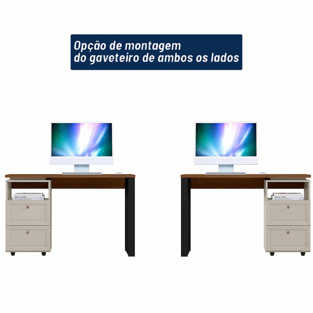Mesa para Computador Design 1.2 com 2 Gavetas Linea Brasil - Freijo/Off White - Foto 5