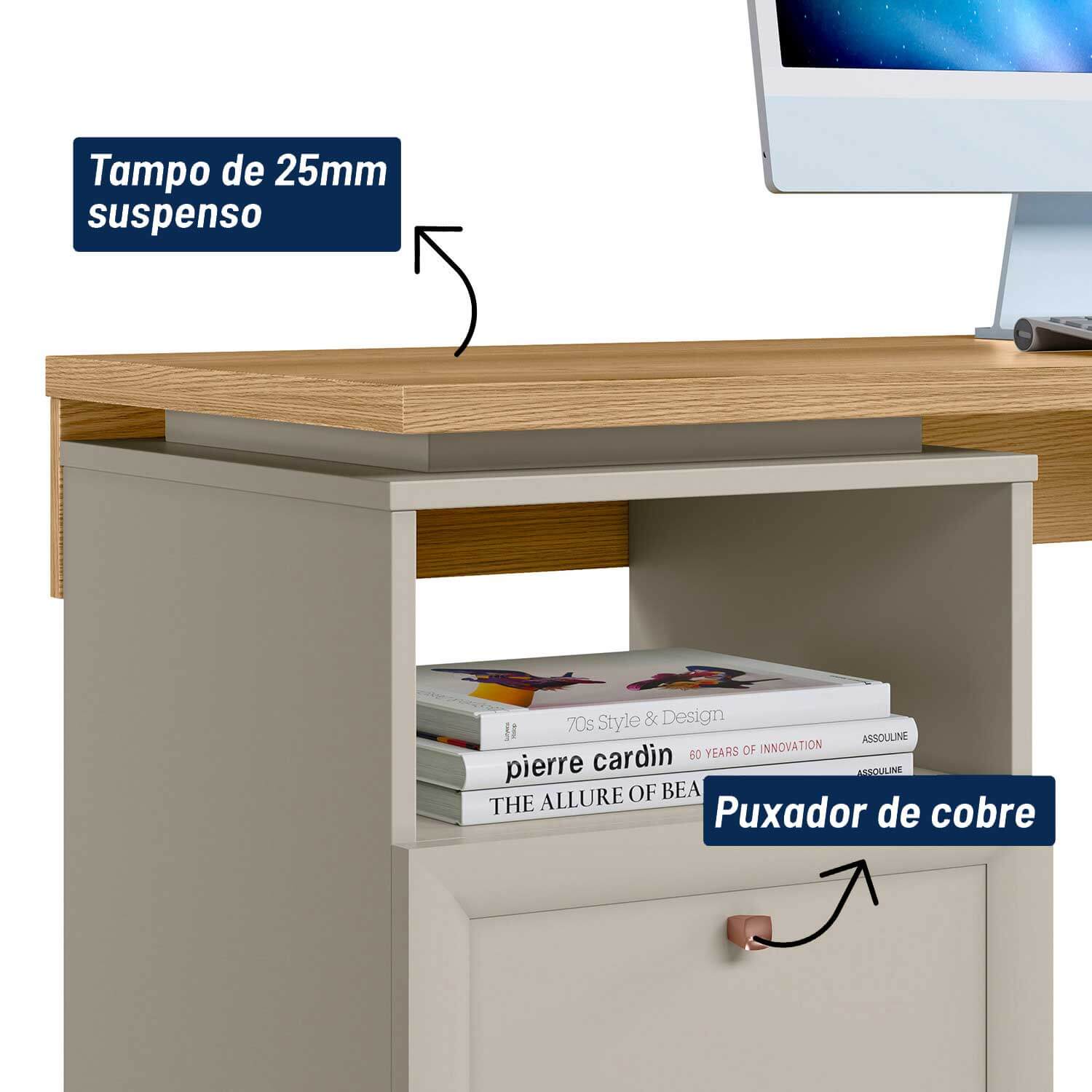 Mesa para Computador Design 1.2 com 2 Gavetas Linea Brasil - Carvalho/Off White - Foto 2
