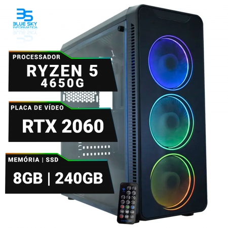Computador Gamer AMD Ryzen 5 4650g, RTX 2060, SSD 240GB, 8GB DDR4, 500W