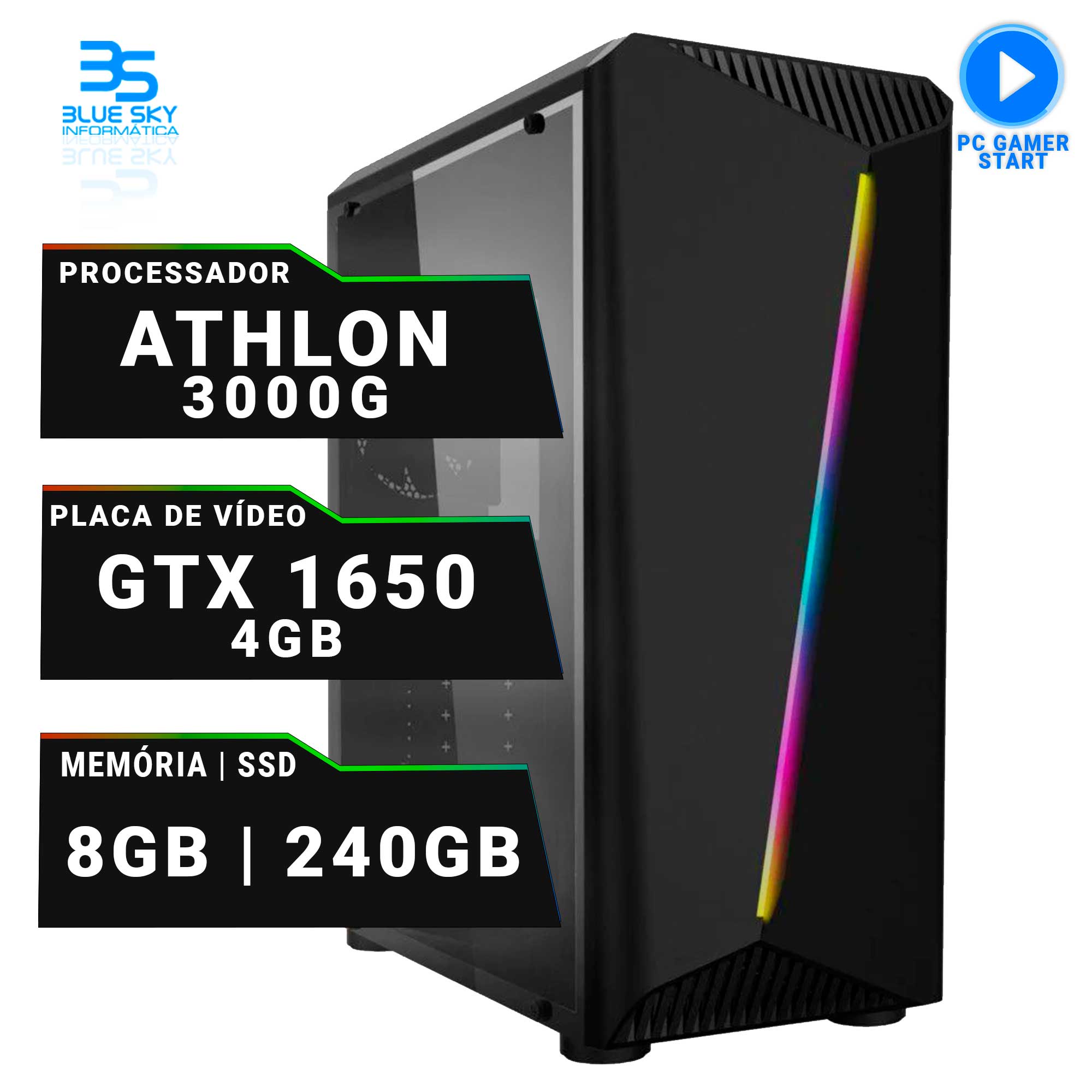 Computador Gamer AMD Athlon 3000G, SSD 250GB, 8GB DDR4, 400W, GTX 1650 4GB