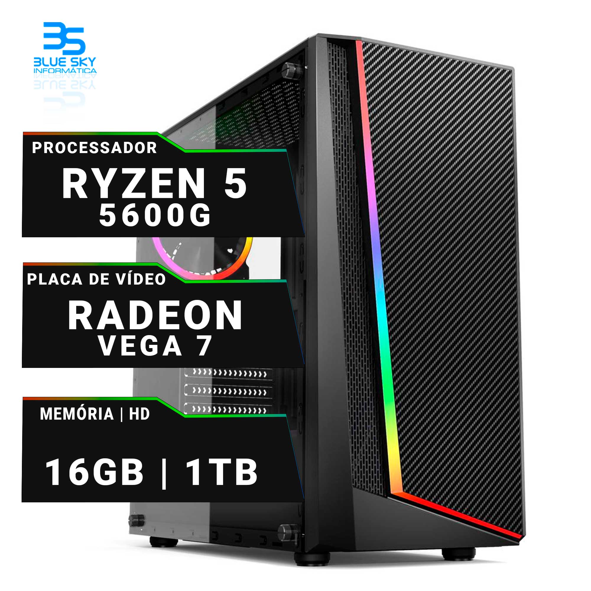 Computador Gamer AMD Ryzen 5 5600g, HD 1TB, 16GB DDR4, 400W