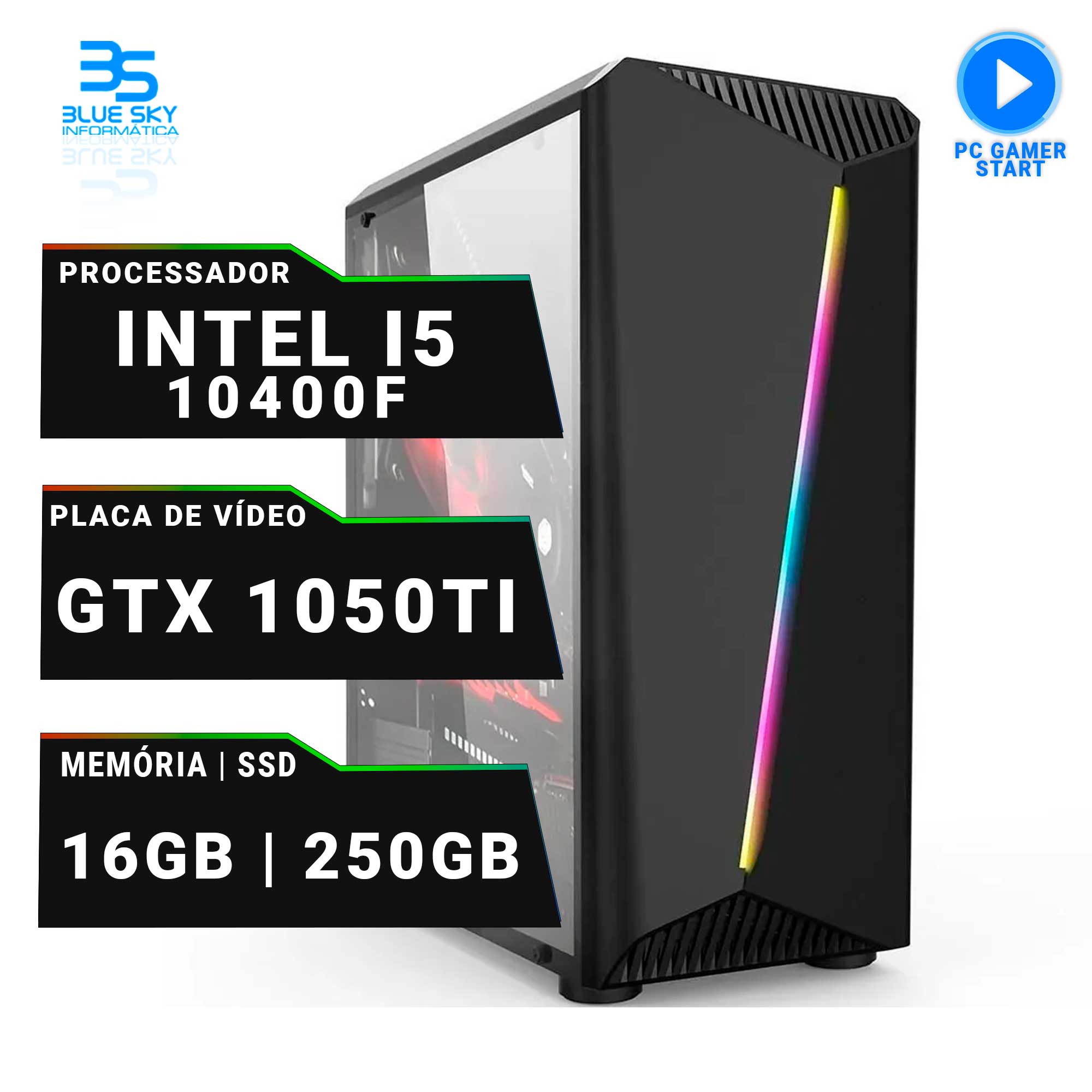 Computador Gamer Intel I5 10400f, 16GB DDR4, SSD 240GB, 500W, GTX 1050ti 4GB