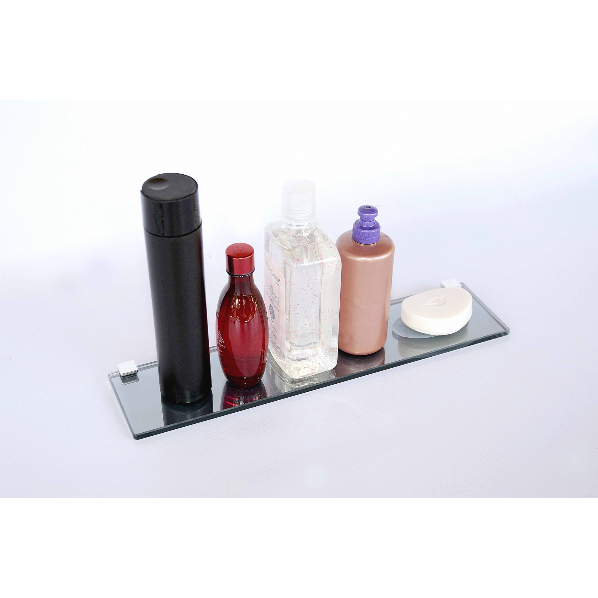 Porta Shampoo Reto Rebaixo para Sabonete em Vidro Refletivo Lapidado - Aquabox  - 40cmx9cmx8mm