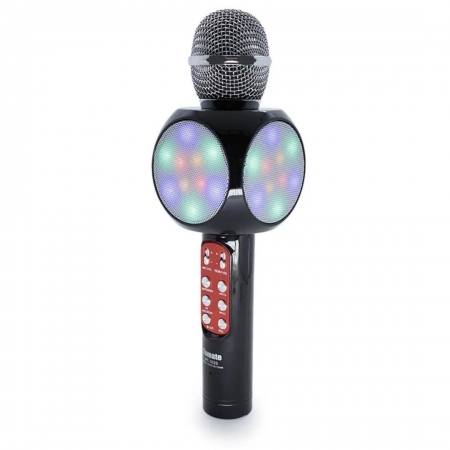 Microfone Sem Fio Bluetooth Karaokê Usb P2 Alto Falante Embutido Luz Led