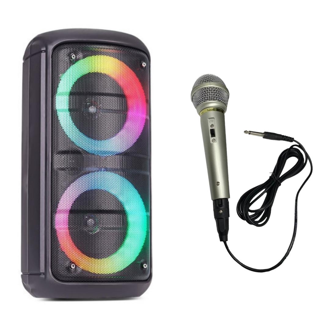 Caixa De Som Karaokê Bluetooth com Microfone Luz Led Rgb Grasep D-4233