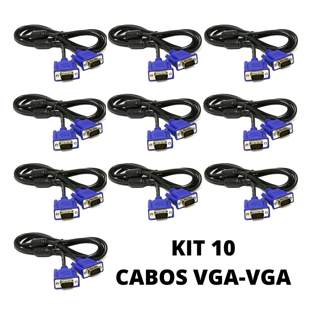 Kit 10 Cabo sVGA - VGA + VGA com Filtro 1.5M para LCD / PC / Projetor